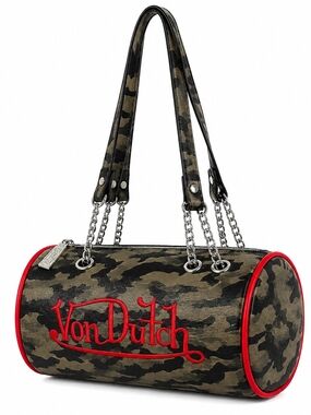 Von Dutch Camo Red Barrel Bag Y2K Chain Shoulder Bag NWT